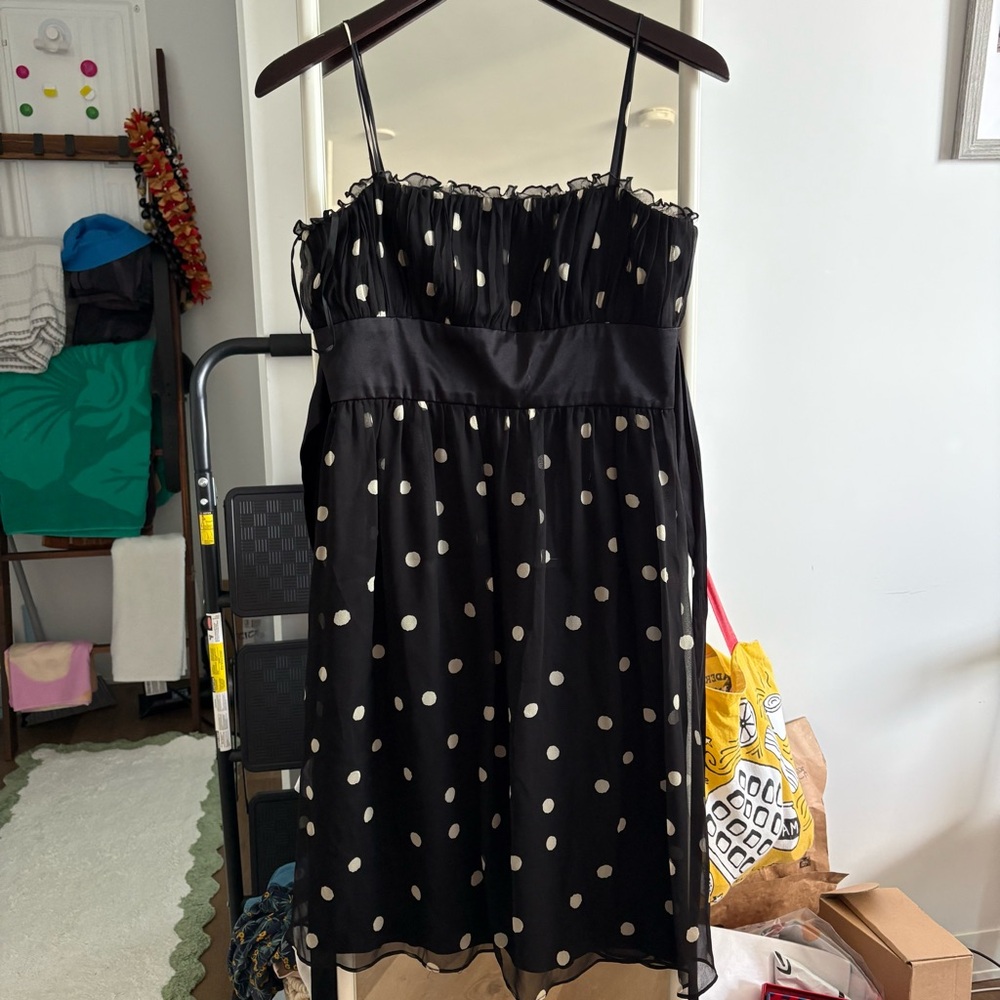 Y2K Nine West Black Silk Dress with polka dots